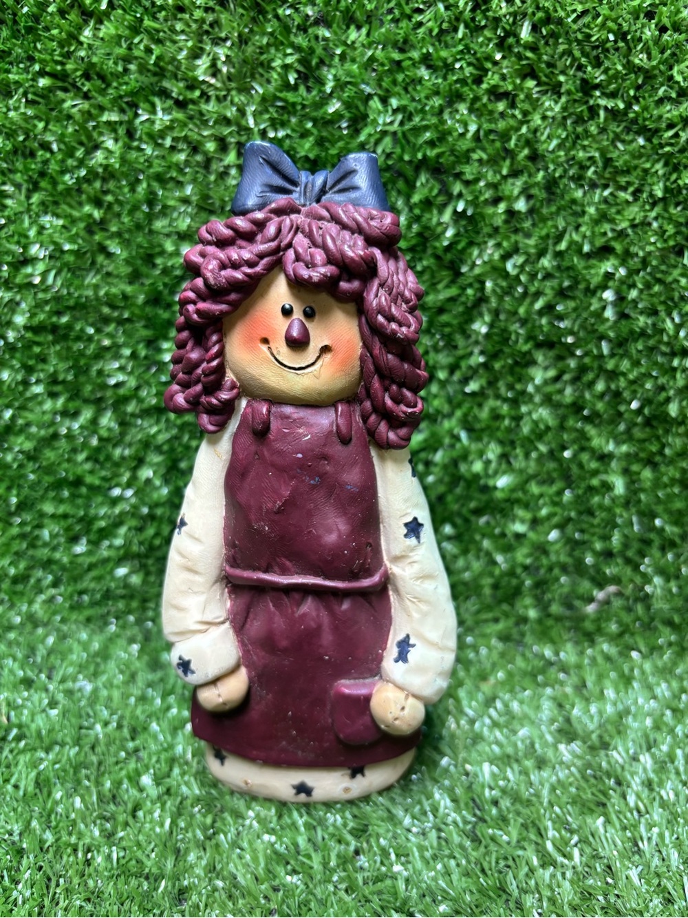 Handcrafted Burgundy Rag Doll Figurine Accent